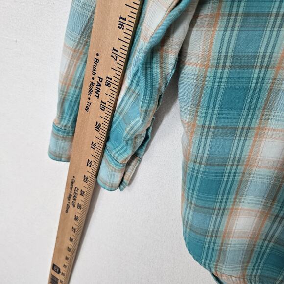 Ariat Real Billie Ray Shirt M Turquoise Plaid Button Down Relaxed Long Sleeve - Picture 13 of 14